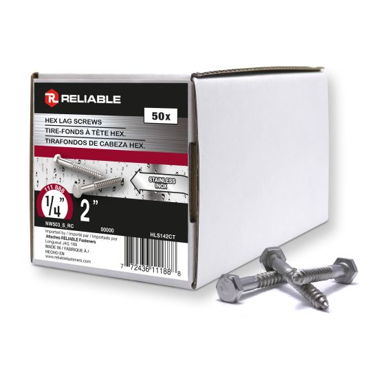 Boulons tire-fonds, 1/4" x 2", acier inoxydable, 50/pqt