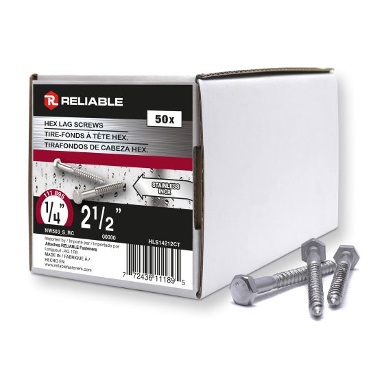 Boulons tire-fonds, 1/4" x 2 1/2", acier inoxydable, 50/pqt
