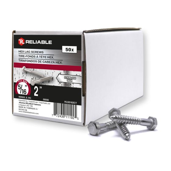 Boulons tire-fonds, 5/16" x 2", acier inoxydable, 50/pqt