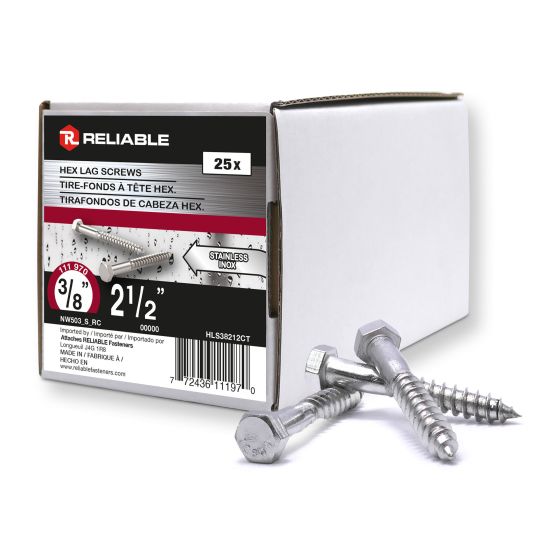 Boulons tire-fonds, 3/8" x 2 1/2", acier inoxydable, 25/pqt