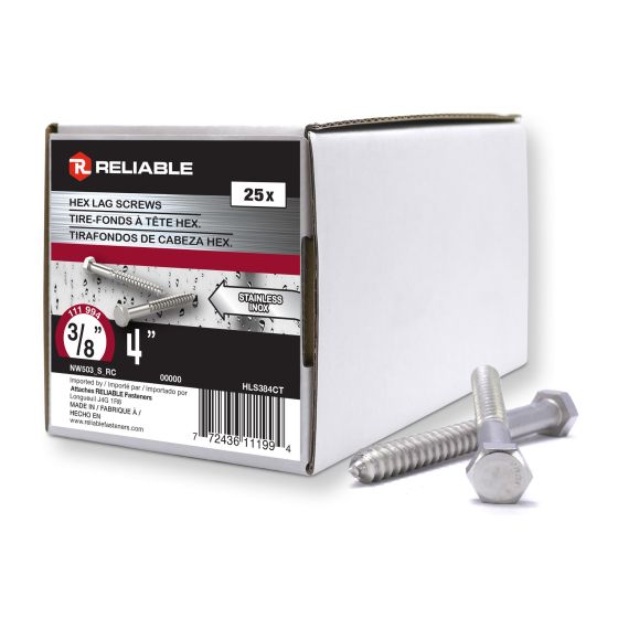 Boulons tire-fonds, 3/8" x 4", acier inoxydable, 25/pqt