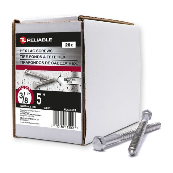 Boulons tire-fonds, 3/8" x 5", acier inoxydable, 25/pqt