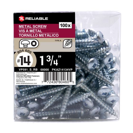 Metal Screws - #14 x 1-3/4" - Self-Tapping - Type A - 100/Pkg