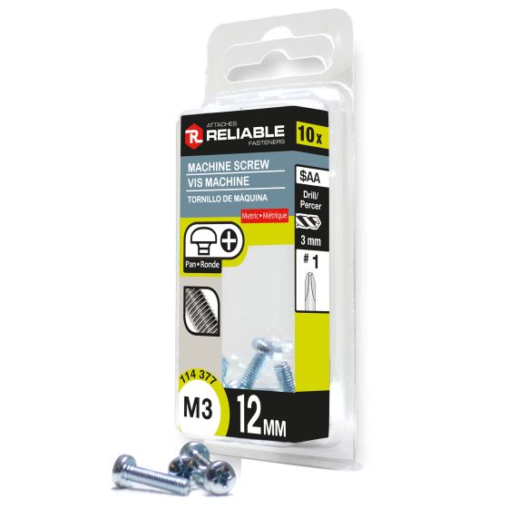 Machine Screws - M3 x 12 mm - Stainless Steel - Type B - 10/Pkg
