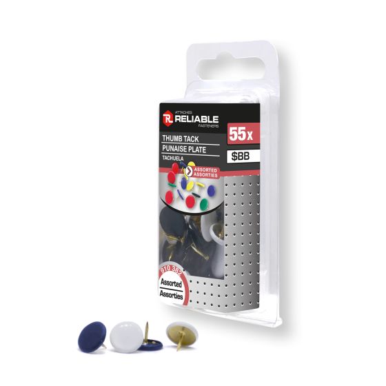 Punaises plates, #4 x 3/8", couleurs assorties, 55/pqt