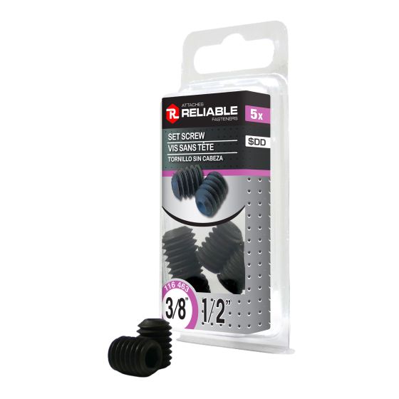 Socket Set Screws - 3/8" x 1/2" - Black - 5/Pkg
