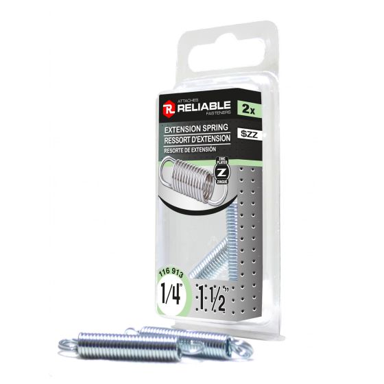 Extension Springs - 1/4" x 1 1/2" - Zinc-Plated - 2/Pkg