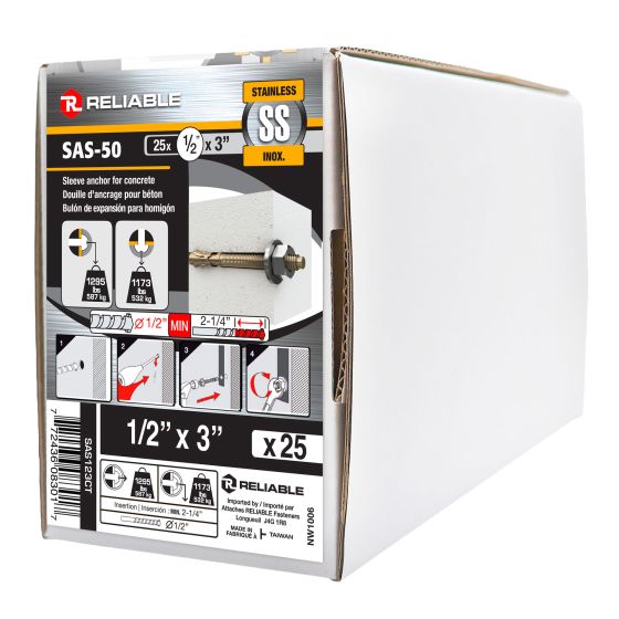 Expansion Sleeve Anchor - 1/2" x 3" - 25/Pkg