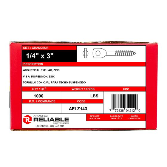 Vis à oeil pour plafonds suspendus, 1/4" x 3", 1000/pqt