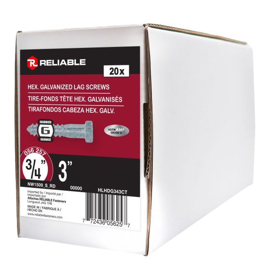 Lag Bolts - 3/4" x 3" - Galvanized - 20/Pkg