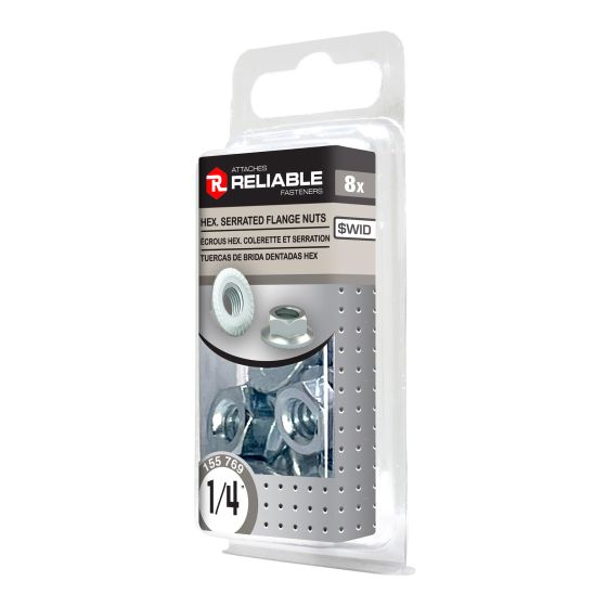 Hex Serrated Flange Nut - 1/4" - Zinc Finish - 8-Pack