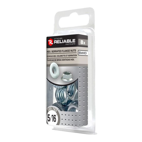 Hex Serrated Flange Nuts - 5/16" - Zinc Finish - 8-Pack