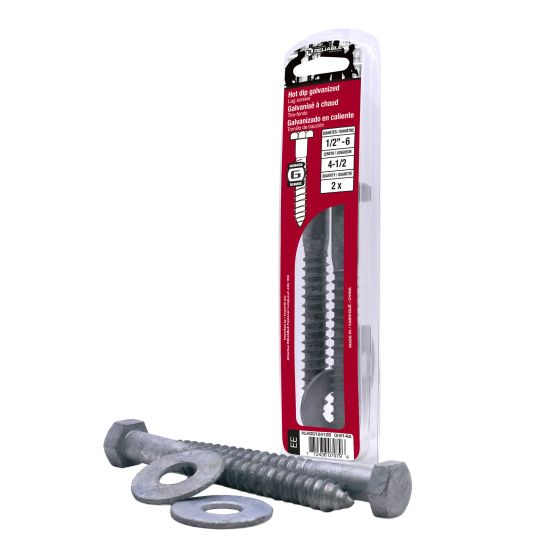 Lag Bolts - 1/2" x 4-1/2" - Hot‑Dip Galvanized - 2/Pkg