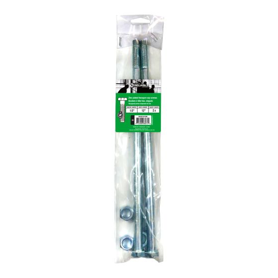 Bolts with Nuts and Washers - 1/2" x 12" - Grade 2 - 2/Pkg