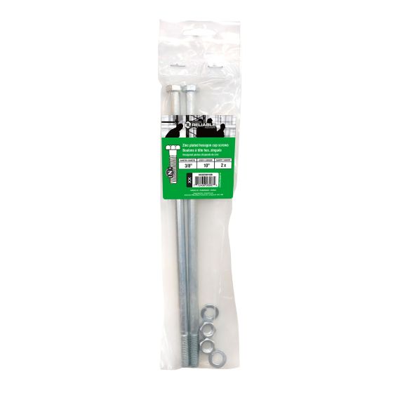 Bolts with Nuts and Washers - 3/8" x 10" - Grade 2 - 2/Pkg