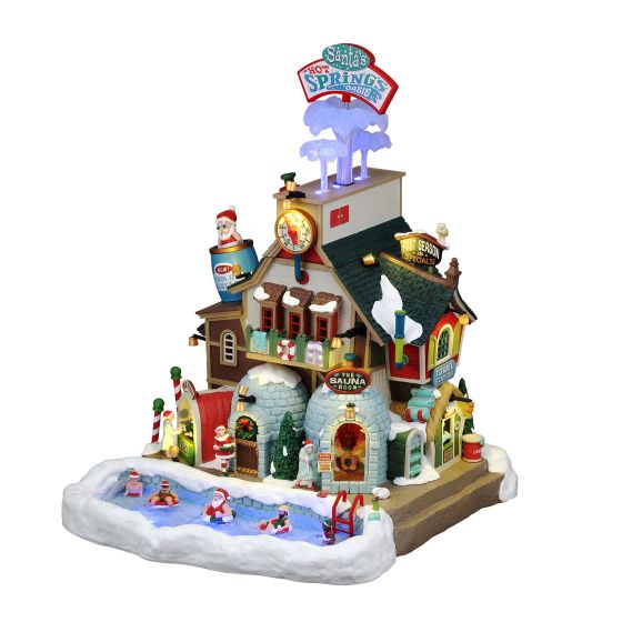 Scène de village de Noël, spa nordique, lumières et sons, 4,5 V