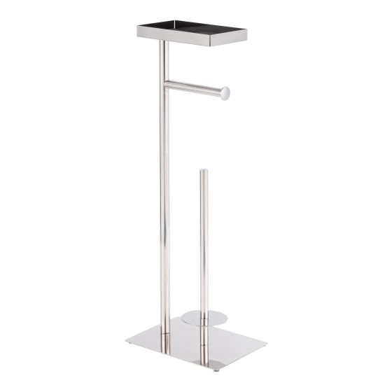 Porte-papier toilette sur pied, tablette, chrome poli