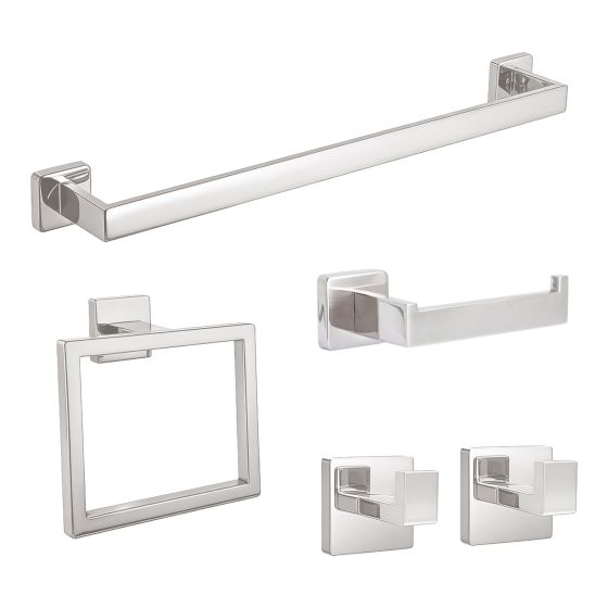 Ensemble d'accessoires de salle de bain muraux, chromé, 5 pcs