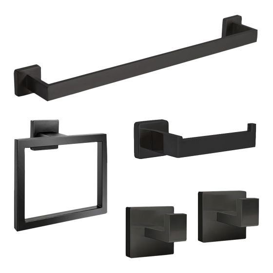 Ensemble d'accessoires de salle de bain muraux, noir, 5 pcs