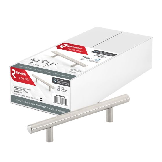 T-Bar Cabinet Pulls -  3 3/4" Spacing - Stainless Steel - 8/Pkg