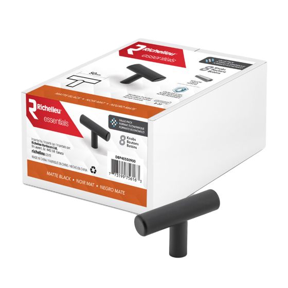 T-Handle Cabinet Knob - Matte Black - 8/Pkg