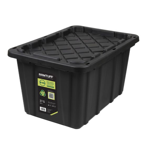 Storage Tote with Lid - 102 L - Free Inventory App - Black
