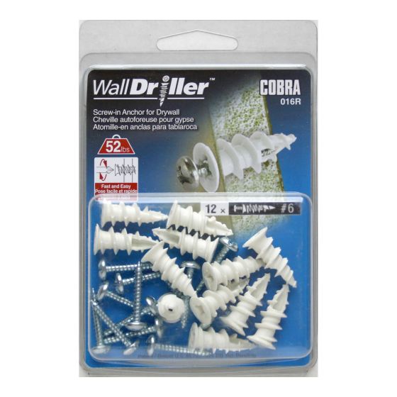 WallDriller Nylon #6 (+ Screws) Anchors (12)