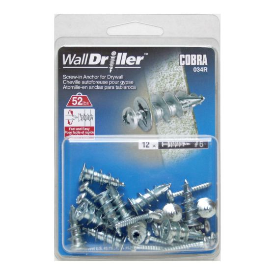 WallDriller Zinc #6 (+ Screws) Anchors (12)