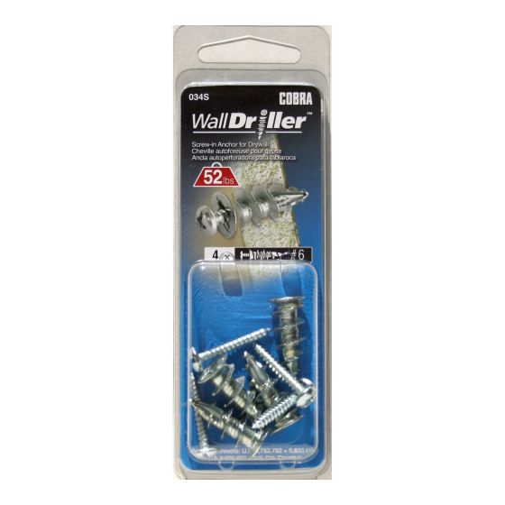 WallDriller Zinc #6 (+ Screws) Anchors (4)