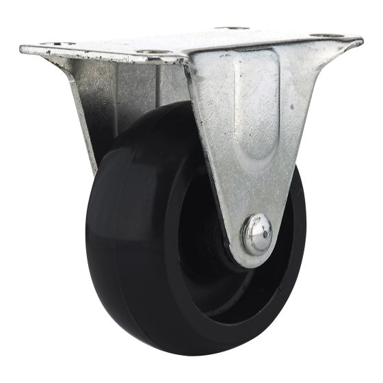 Roulettes industrielles en polypropylène noires à usage général, modèle: fixe, 2" x 62 mm
