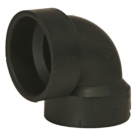 Coude d'évent à 90° en ABS DWV, 1 1/2" x 1 1/2", femelle, noir