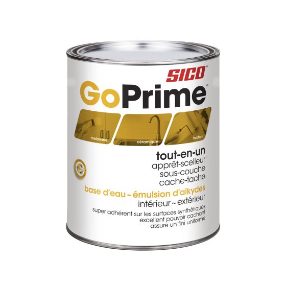 GoPrime Primer-Sealer Undercoater Stain Killer - All-in-One - Water-Based - Alkyd Emulsion - Interior - Exterior - White - 946 ml