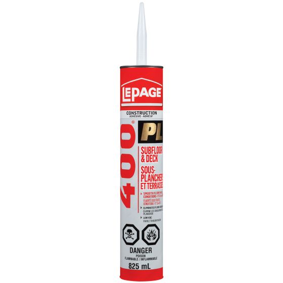Adhésif de construction PL 400 pour sous-planchers et terrasses, 825 ml