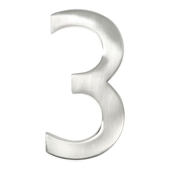 Numéro de maison de style moderne #3, nickel satiné, 1/4" x 3"