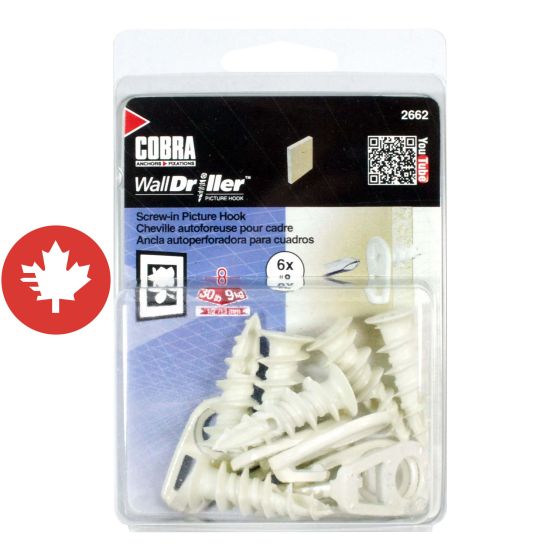 WallDriller Picture Hook Anchors Large White - Nylon (6)