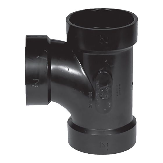 ABS DWV Sanitary Tee - 3" x 3" x 2" - Hub - Black