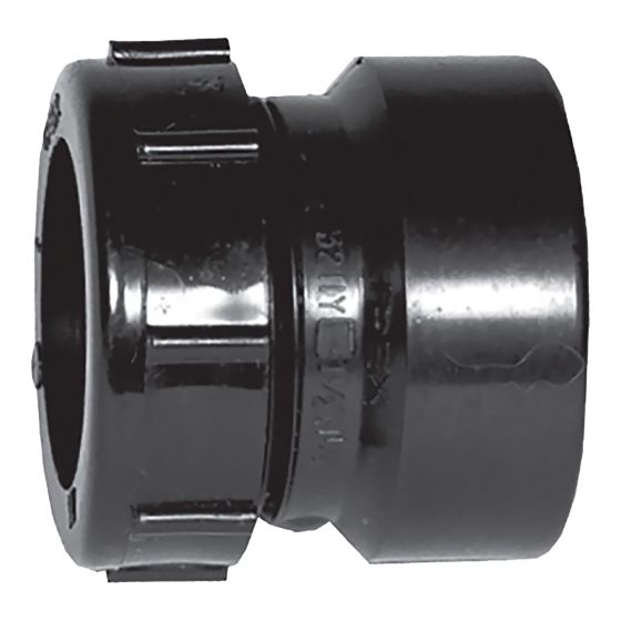 ABS DWV Female Trap Adapter with Plastic Nut - 1 1/2" x 1 1/4" - Hub x Plastic nut - Black
