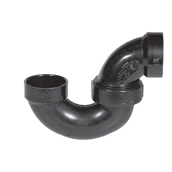 Siphon P avec union simple en ABS DWV, 2", femelle, noir