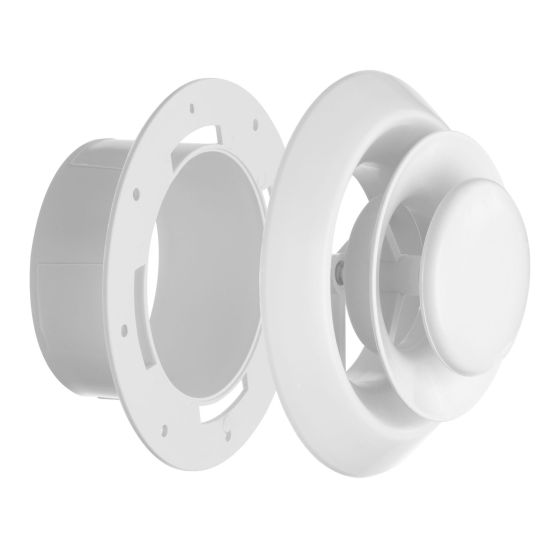 Diffuseur d'air rond, 6", 2 niveaux d’ajustement, avec collier, blanc