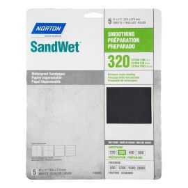 Papier imperm&eacute;able Norton SandWet, 11" x 9", Gr. Ultra Fin, 5/pqt