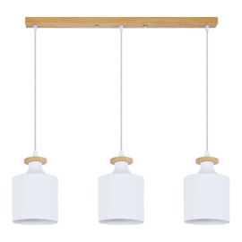 Luminaire suspendu, 3 lumi&egrave;res, Teziel, blanc-bois, 78 cm