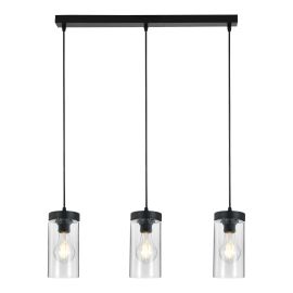 Luminaire suspendu, 3 lumières, Clema, noir-verre, 78 cm