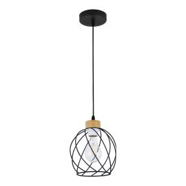 Luminaire suspendu, 1 lumière, Kerzia, noir-bois, 16 cm