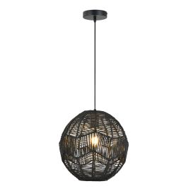 Luminaire suspendu, rotin, noir
