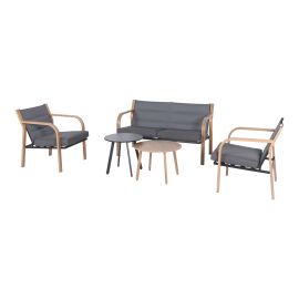 Ensemble de conversation Nova, 5 pi&egrave;ces, cadre en acier, gris et bois
