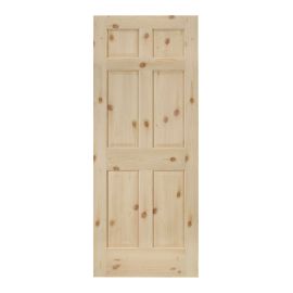 Porte en pin noueux à 6 panneaux, 24" x 80", naturel
