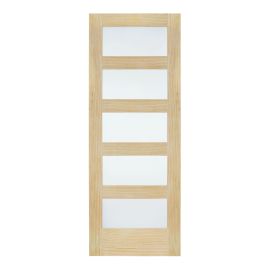 Porte intérieure à 5 panneaux en verre givré, 32" x 80", pin clair