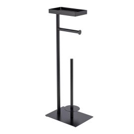 Porte-papier toilette sur pied, tablette, noir mat