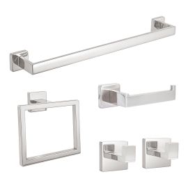 Ensemble d'accessoires de salle de bain muraux, chrom&eacute;, 5 pcs