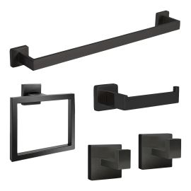 Ensemble d'accessoires de salle de bain muraux, noir, 5 pcs